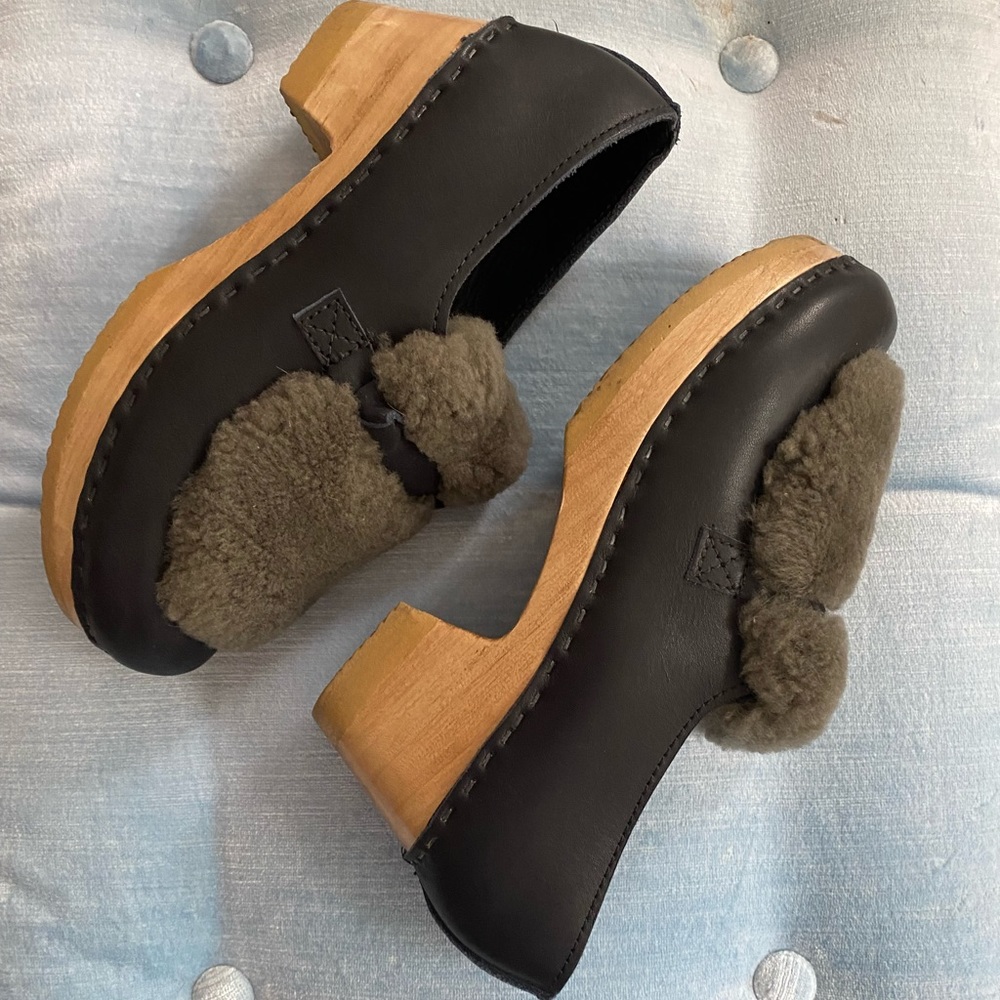 No. 6 Navy Shearling Clogs